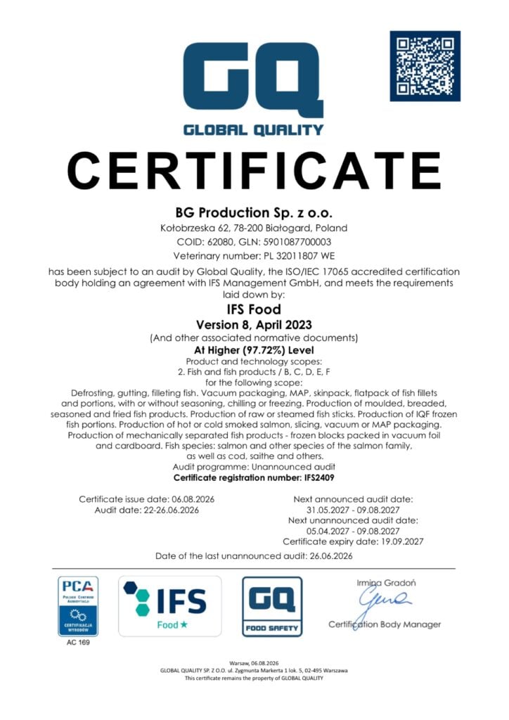 BG Production IFS Food certificate