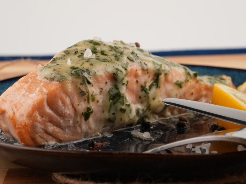 Salmon portions with sauce