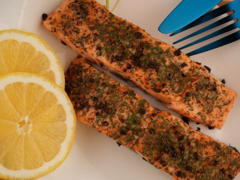 Marinated salmon portion